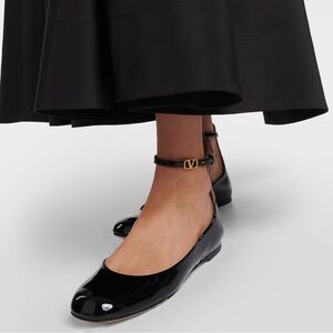 Valentino Black Patent Leather Ankle Strap Ballet Flats 36.5 NEW